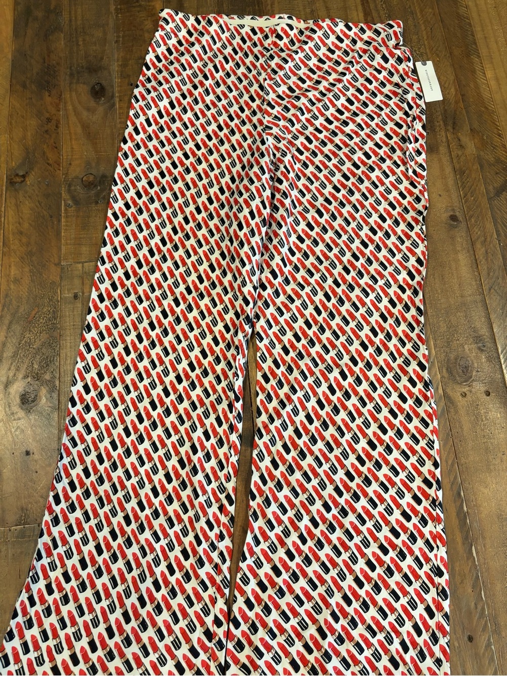 Anthropologie Red, Black & White Printed Lip stick Wide-Leg Pants
